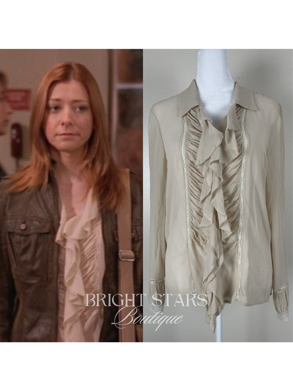 Rare 100% Silk Cream Blouse Top ASO Willow Rosenberg Buffy the Vampire Slayer
